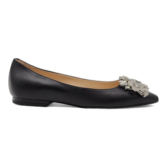 Roger Vivier Flower Strass Leather Ballet Flats in Black - Picture 3 of 9
